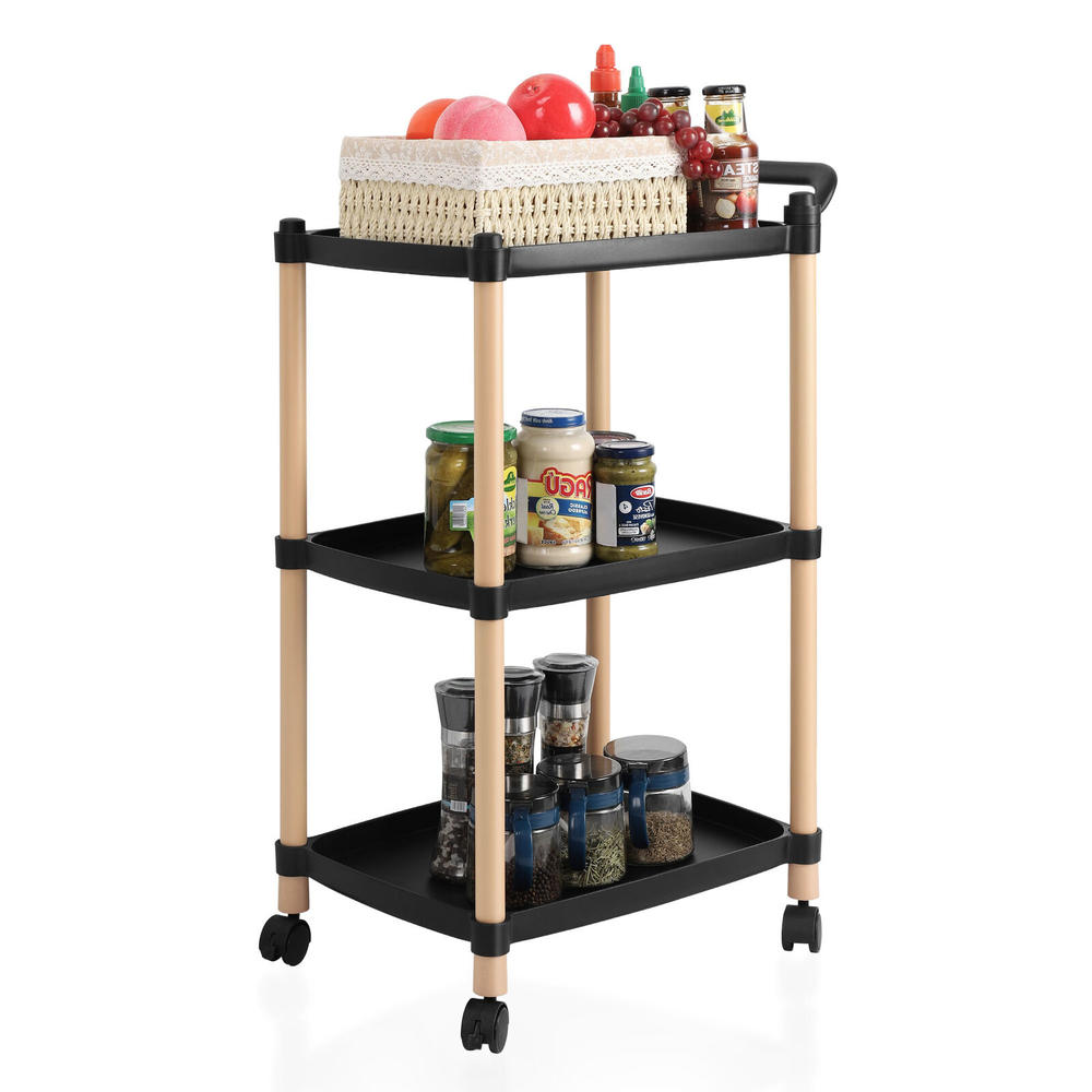 thinkstar 3-Tier Mobile Plastic Utility Cart W/Wheels,Commercial Food Service Rolling Cart