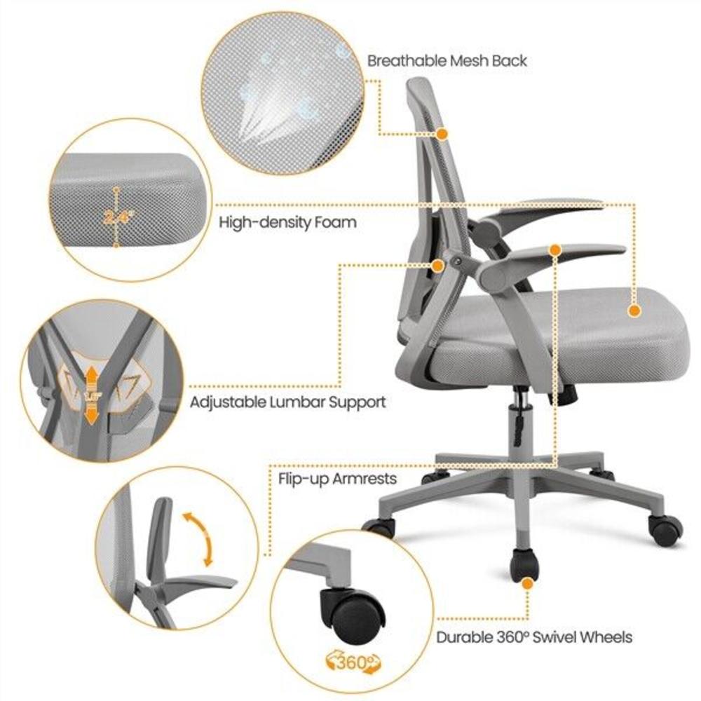 thinkstar Home Office Desk Chair Adjustable Mesh Office Chair With Flip-Up Armrests Gray