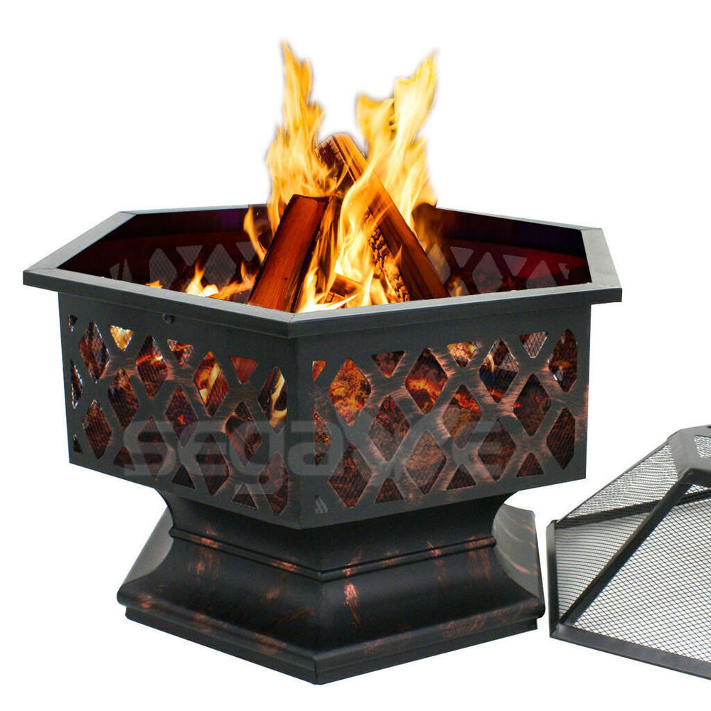 thinkstar Hex Shaped Patio Fire Pit Outdoor Home Garden Backyard Firepit Bowl Fireplace