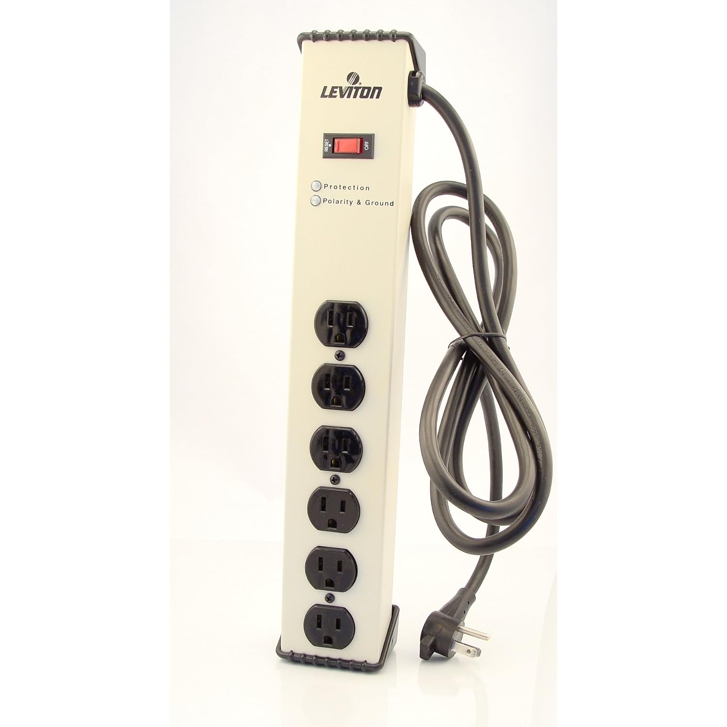 Leviton 5100-IPS 120 Volt, 15 Amp, Surge Protected, 6-Outlet Strip with Switch, Heavy Duty, 6-Ft, Beige
