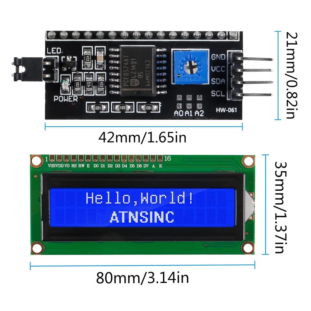 thinkstar 4-Pack 1602 Lcd Display Module I2C Blue Screen Backlight 16X2 ...