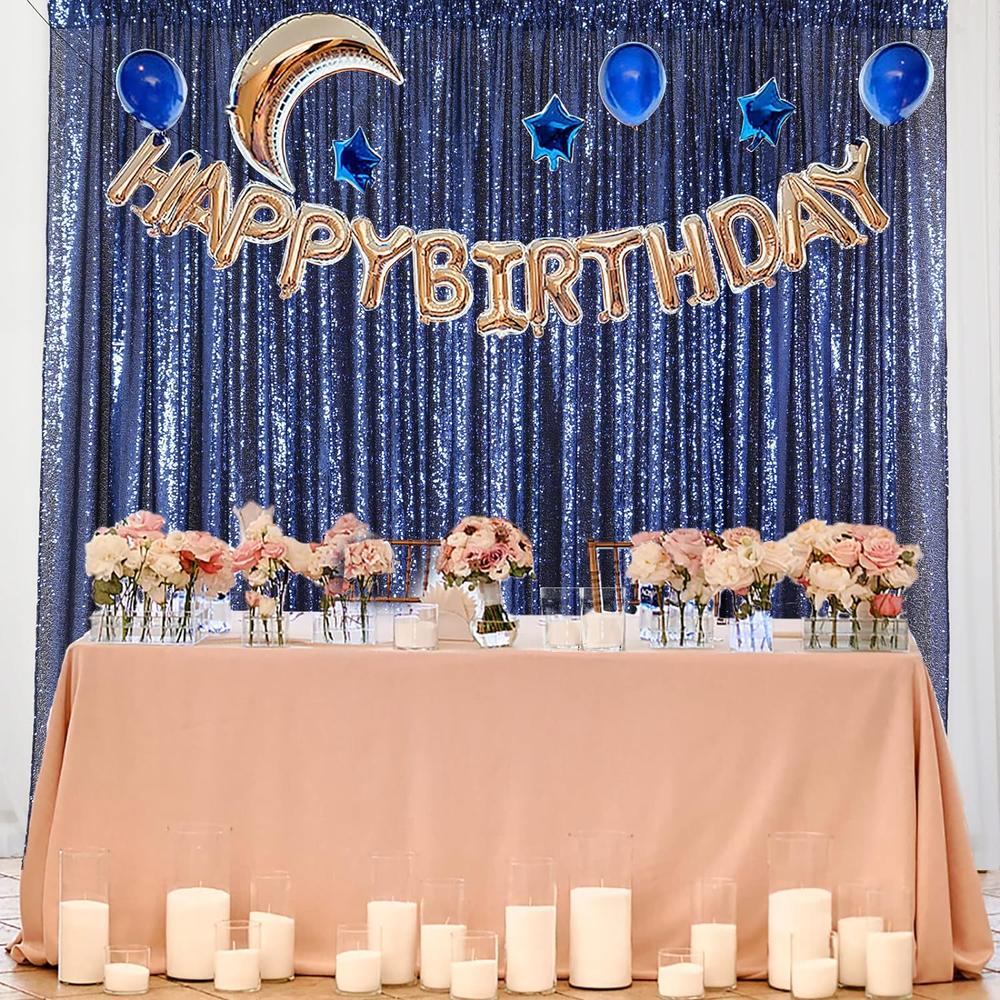 thinkstar Sequin Backdrop-10Ftx10Ft-Navy Blue Sequin Fabric Wedding Backdrops,Photography Background,Ceremony Background,Christmas Phot…