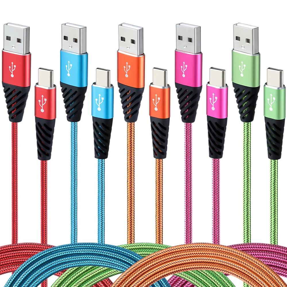 thinkstar Usb C Cable [5-Pack, 6Ft] Usb A To Type C Fast Charging Cable Durable Nylon Braided Usb C Charger Cord Compatible With Samsun…