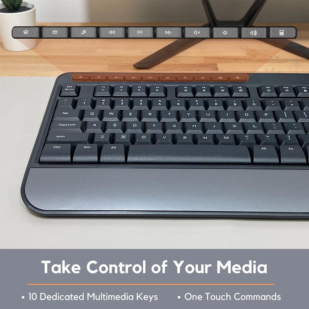 thinkstar Multimedia Usb Wireless Keyboard - Take Control Of Your Media - Full-Size Computer Keyboard Wireless With Wrist Rest - Cordle…