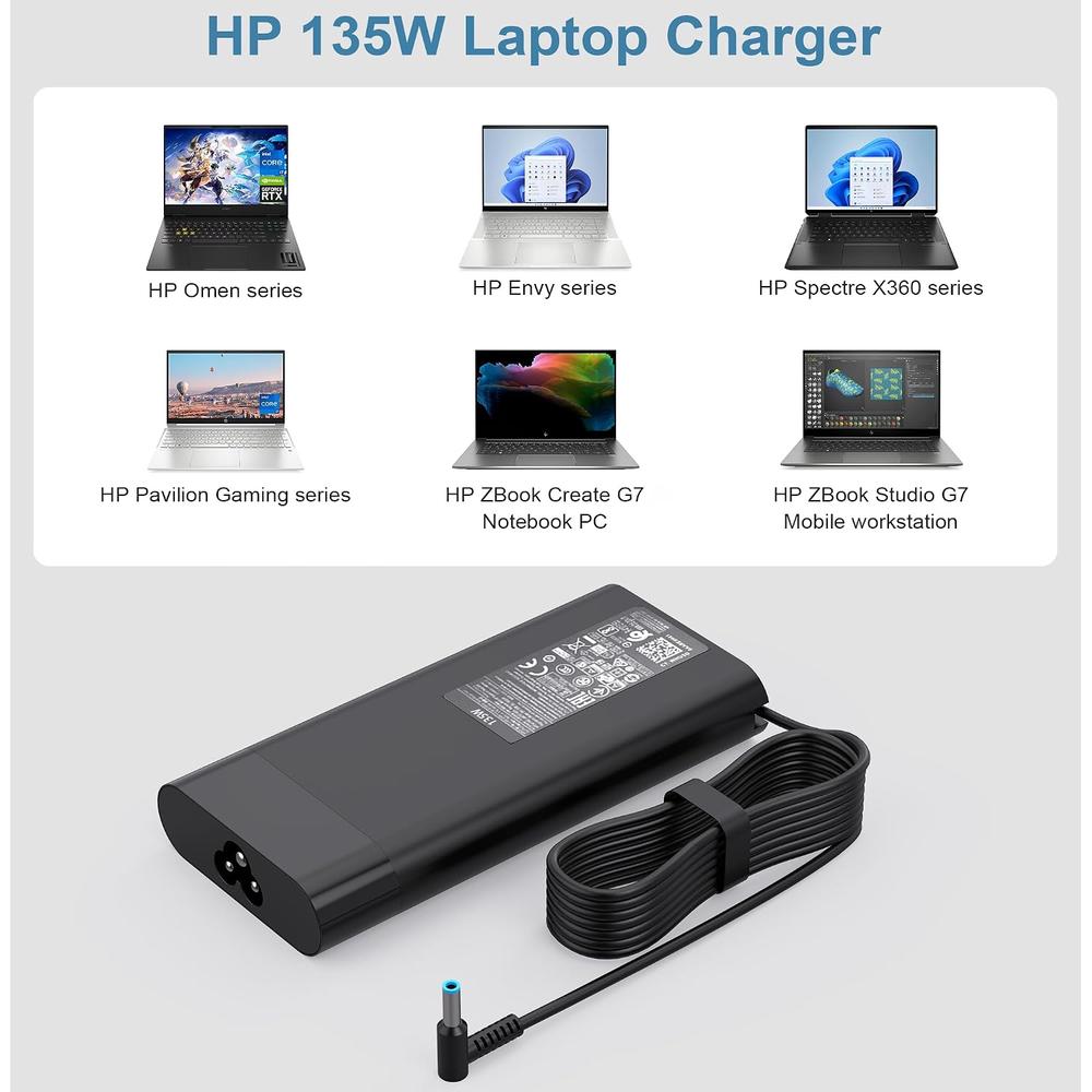 Zoravson 135 W Adattatore caricabatterie per HP Spectre 15 x360 15t-df100 CTO, Omen 15 17, Pavilion Gaming 15 17 ec0013dx 15-ec0751ms L15534-001 TPN-DA11 TPN-CA13 4.5x3 mm Cavo di alimentazione Zoravson 135 W Adattatore caricabatterie per HP Spectre 15 x360 15t-df100 CTO, Omen 15 17, Pavilion Gaming 15 17 ec0013dx 15-ec0751ms L15534-001 TPN-DA11 TPN-CA13 4.5x3 mm Cavo di alimentazione