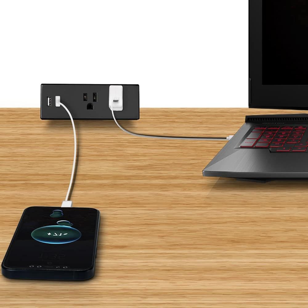 thinkstar Desk Edge Power Strip With Usb Ports Desktop Clamp Power Outlets Mountable Under Desk Power Socket 6'56 Feet Power Cord Etl C…