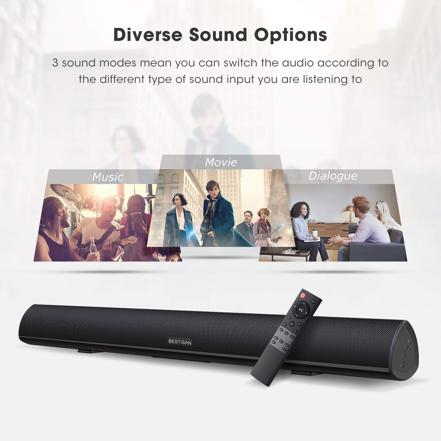 thinkstar Sound Bar, 100Watt Bestisan Soundbar For Tv, Wired & Wireless Bluetooth 5.0 Sound Bar(40 Inch, 6 Drivers, 105Db, Optical Cabl…