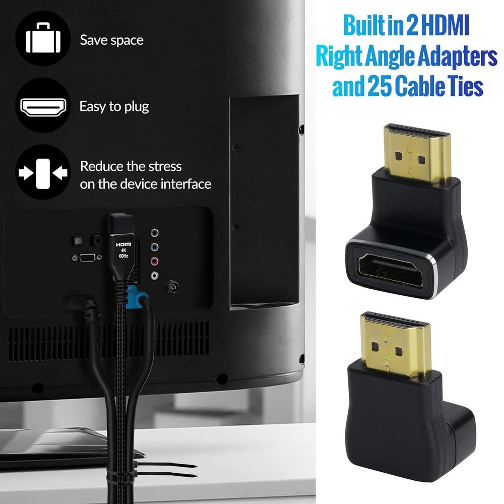 thinkstar 4K Hdmi Cable 2 Feet (3 Pack), Ultra Hd Hdmi 2.0 Cable, Nylon Braided & Gold Connectors, 4K @ 60Hz, 2K,1080P, Hdcp 2.2, Arc, …
