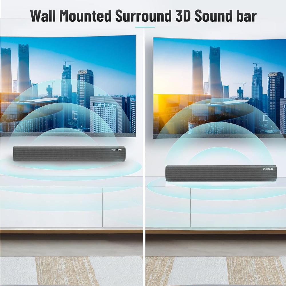 thinkstar Sound Bar, 21-Inch Wired &Wireless Stereo Soundbar For Tv, Bluetooth 5.0, Three Equalizer Modes Sound Bars, Treble/Bass Adjus…
