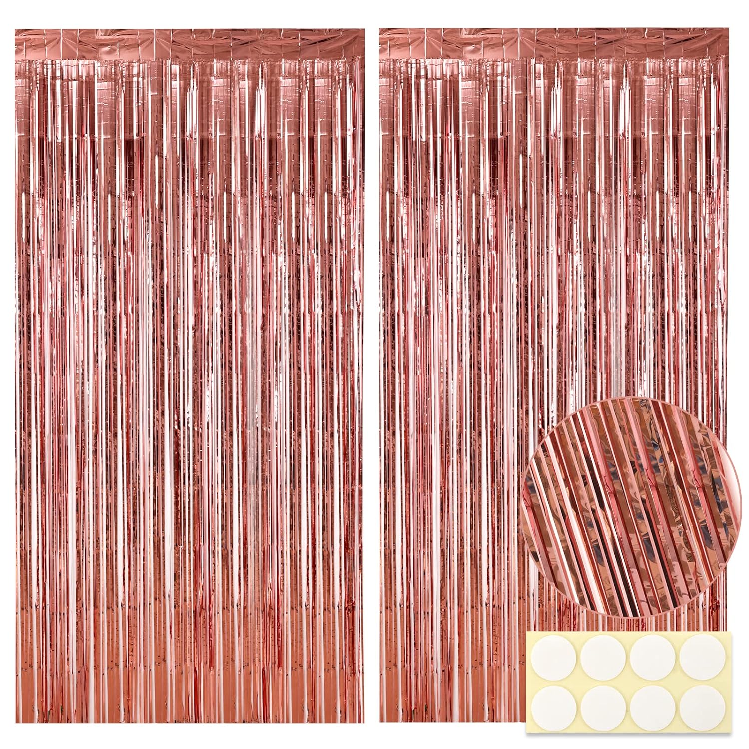 thinkstar Rose Gold Foil Fringe Curtain, 6.4X8 Feet, Pack Of 2, Metallic Rose Gold Streamers, Rose Gold Backdrop For Party Decorations …
