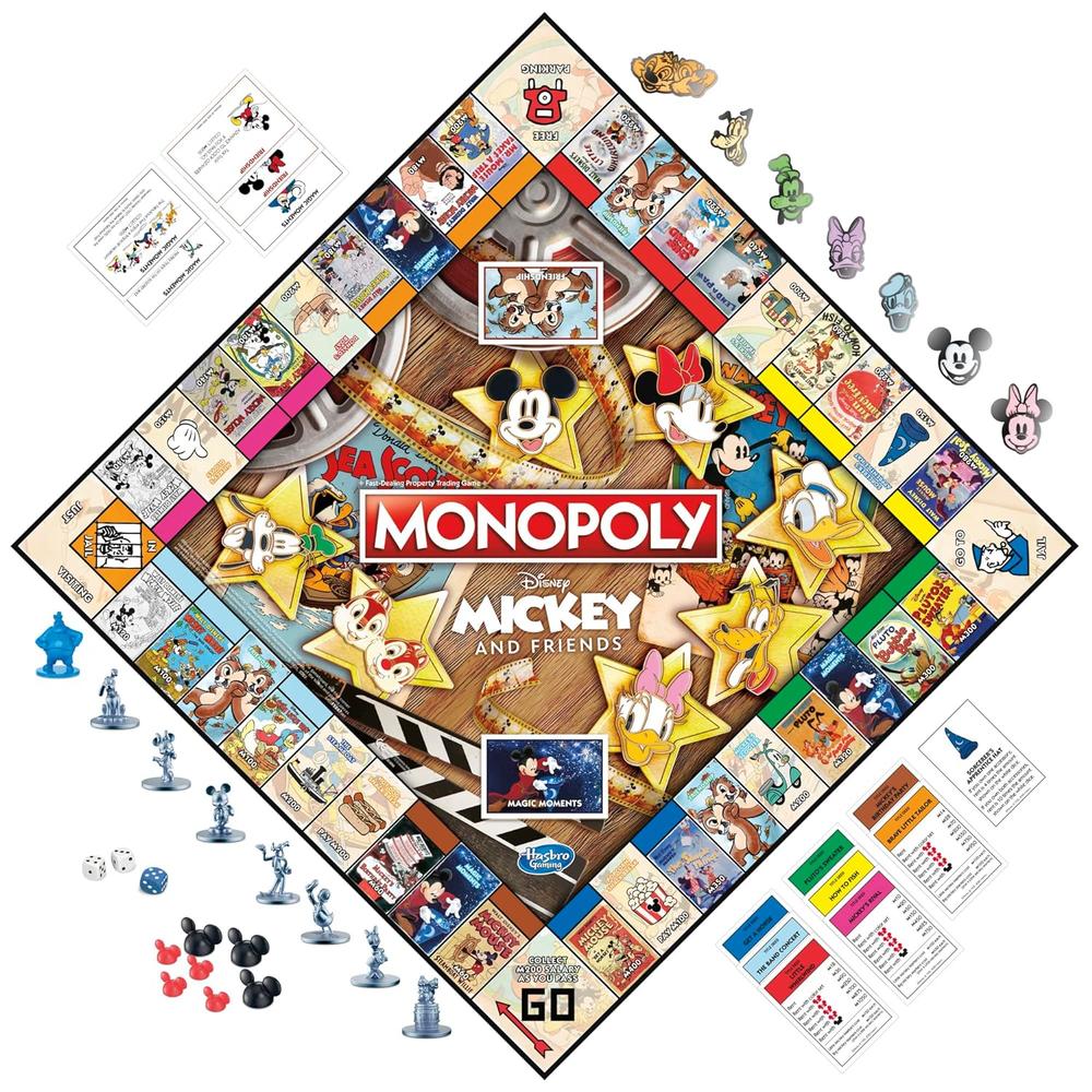 Hasbro Monopoly: Disney Mickey and Friends Edition Board Game, Ages 8+, for Disney Fans, Monopoly Tokens, Exclusive Disney Pins