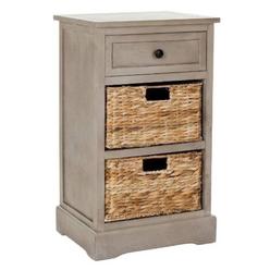 SAFAVIEH Home Collection Carrie Vintage Grey / Natural Wicker 3-Drawer Storage Nightstand Side Table (Fully Assembled)