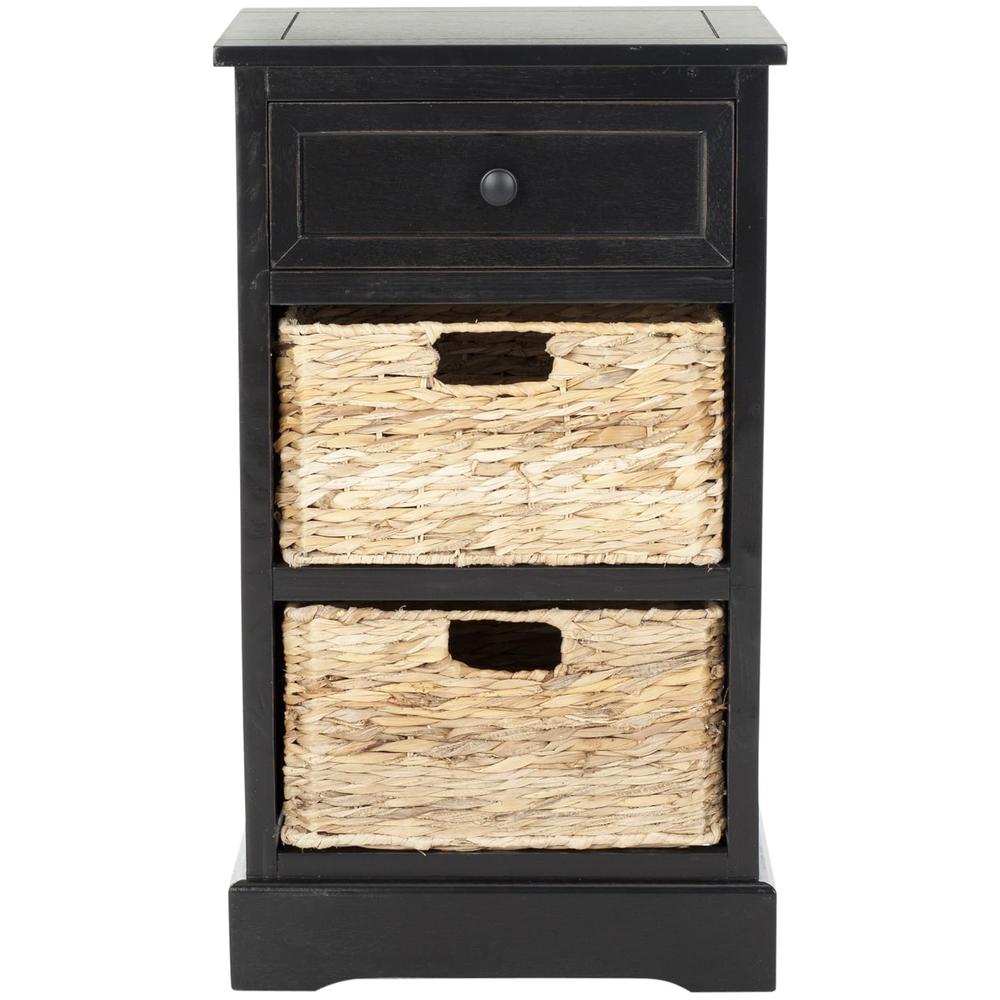 SAFAVIEH Home Collection Carrie Distressed Black/ Natural Wicker 3-Drawer Storage Nightstand Side Table (Fully Assembled)