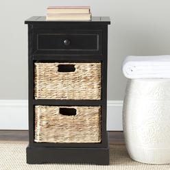 SAFAVIEH Home Collection Carrie Distressed Black/ Natural Wicker 3-Drawer Storage Nightstand Side Table (Fully Assembled)