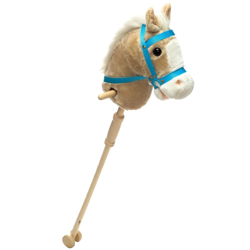 thinkstar Outdoor Stick Horse With Wood Wheels Real Pony Neighing And Galloping Sounds Plush Toy Beige 36 Inches(Aa Batteries Required)