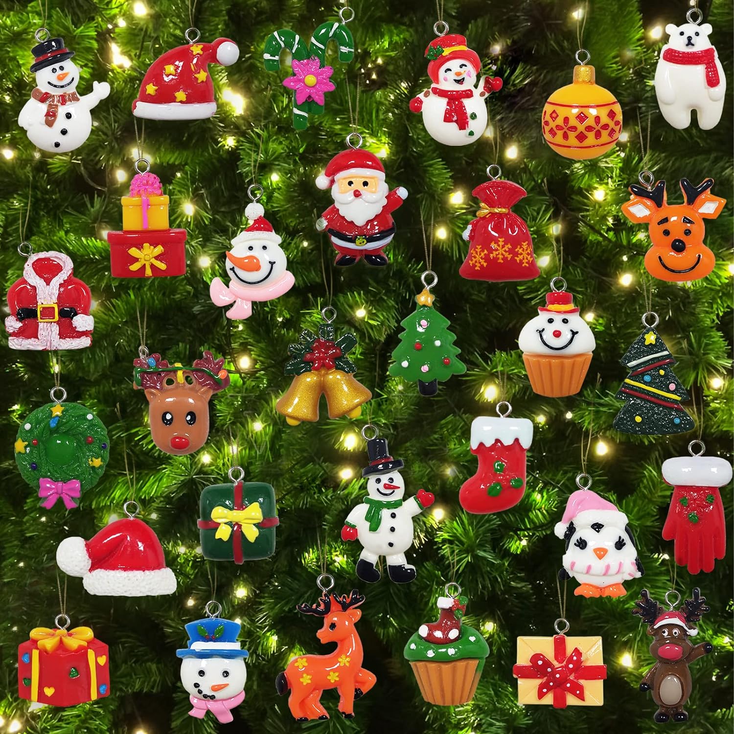 thinkstar 30Pcs Mini Christmas Ornaments For Mini Tree Decorations Small Christmas Ornaments Resin Miniatures For Craft Christmas Decor