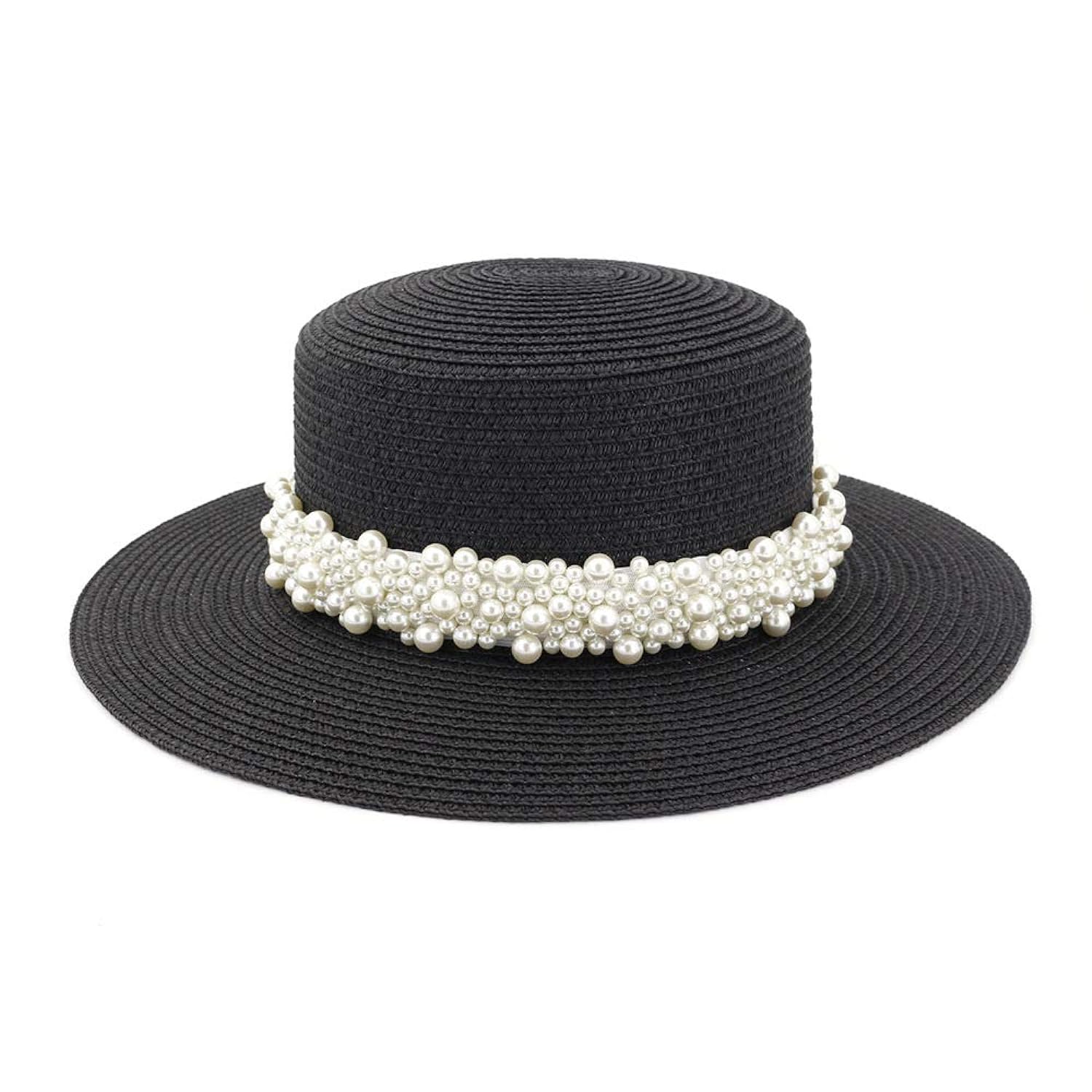 thinkstar Fashion Women'S Brim Flat Top Hat Derby Ladies Floppy Sun Hat Jazz Panama Hats Boater Hat Flat Top Black