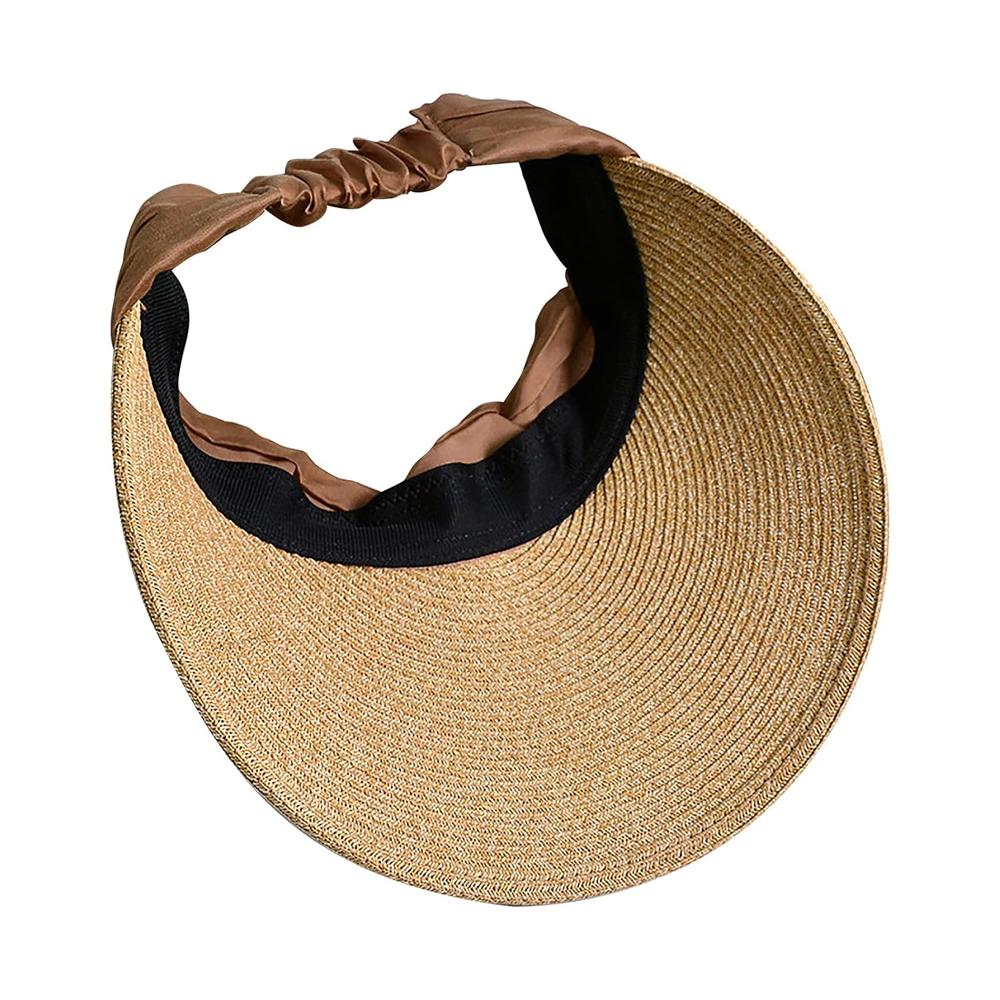 thinkstar Women Sun Visor Hats Summer Straw Hat Beach Hat Wide Brim Ponytail Hat Cap Visor Sun Hats Uv Protection Tennis Visor Khaki