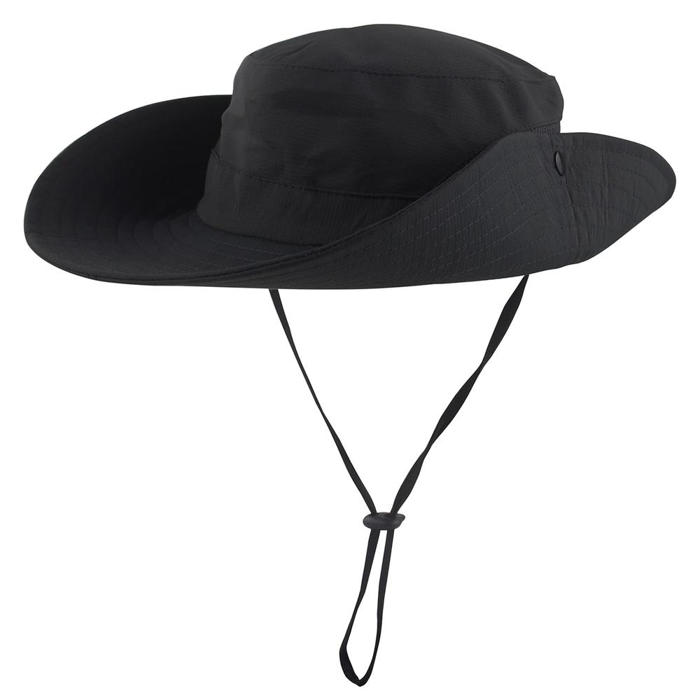 thinkstar Womens Ponytail Sun Hat Outdoor Uv Protection Foldable Mesh Bucket Hats Wide Brim Summer Beach Fishing Cap Pure Black