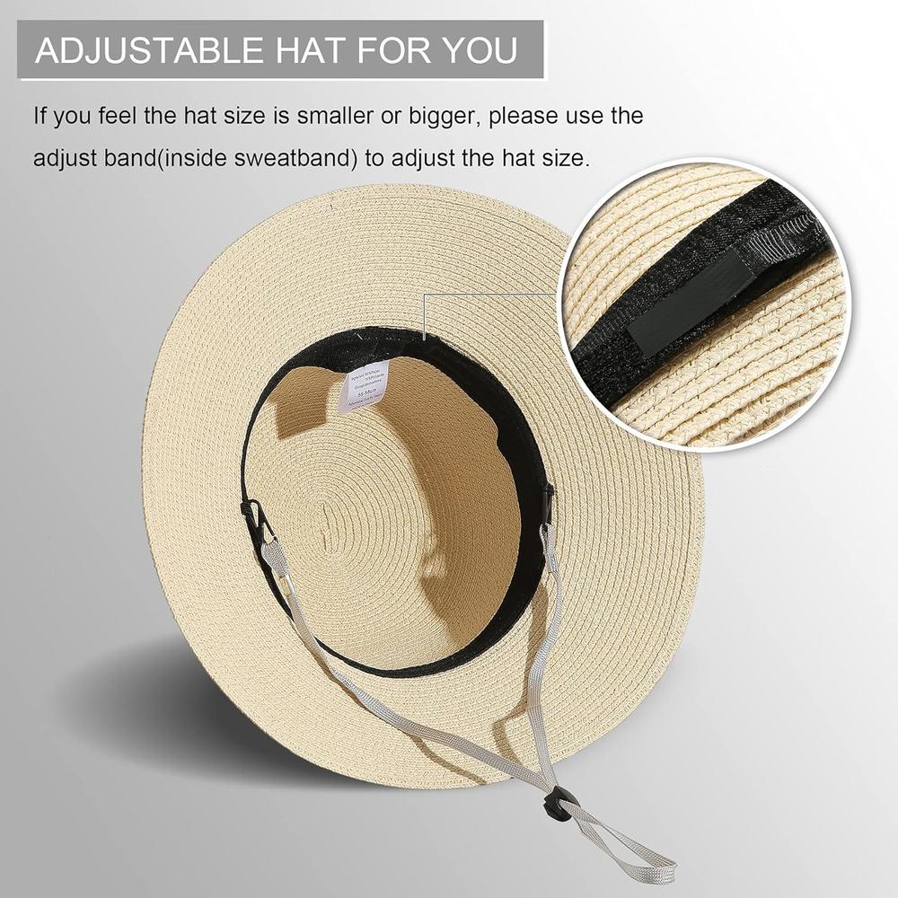 thinkstar Sun Hats For Women Wide Brim Straw Hat Summer Beach Hat Foldable Packable Cap For Travel Outdoor (Beige)