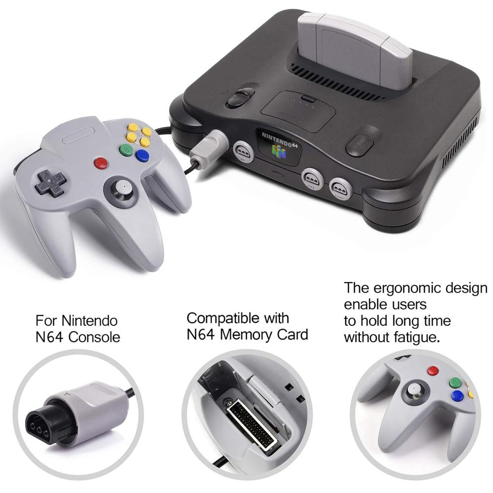 thinkstar 4 Pack Classic N64 Controller, Wired Classic N64 Gamepad With Upgraded Joystick (Black/Gray/Clear Orange/Clear Green)