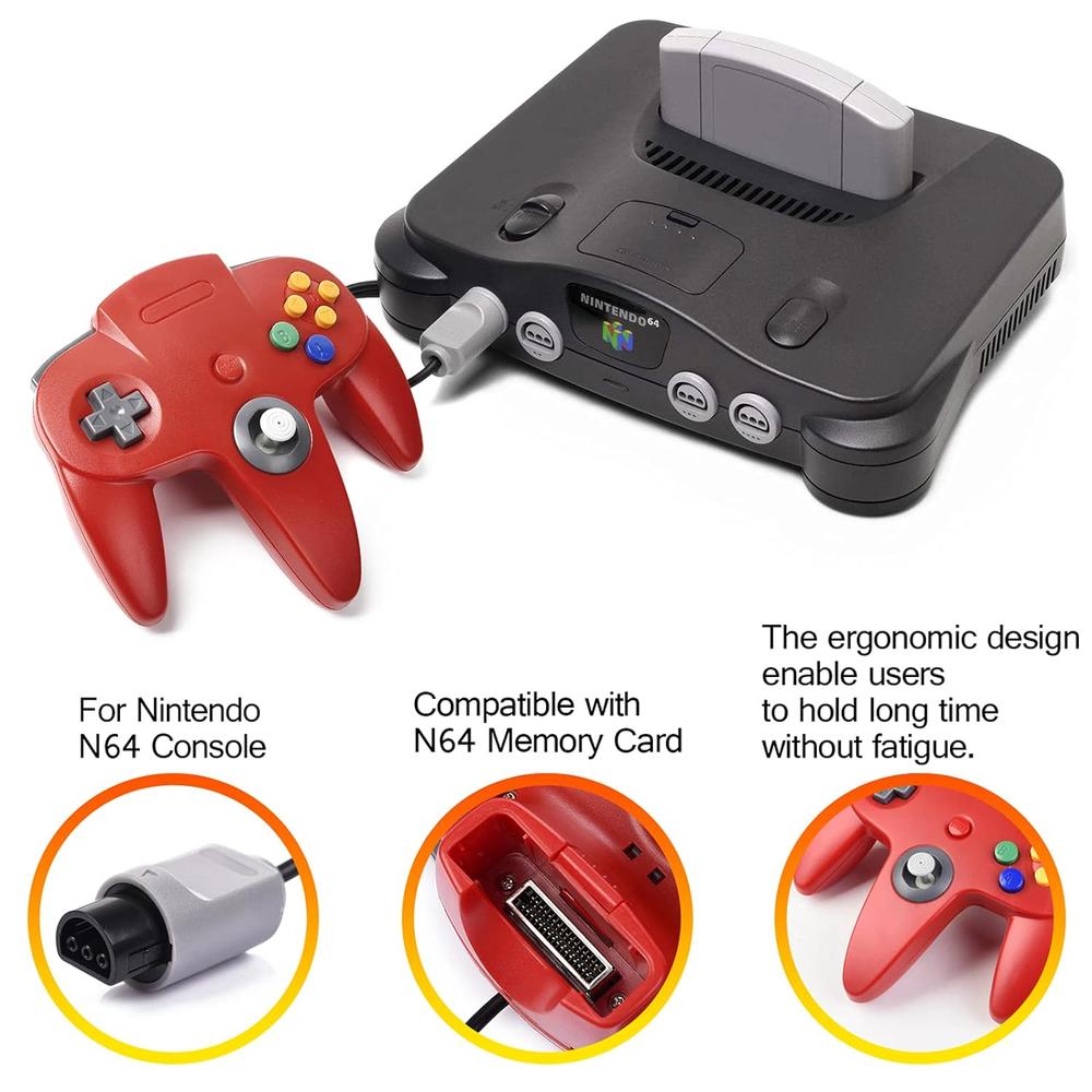 thinkstar 4 Pack Classic N64 Controller, Wired Classic N64 Gamepad With Upgraded Joystick(Non Pc Usb Version) (Black/Gray/Red/Blue)