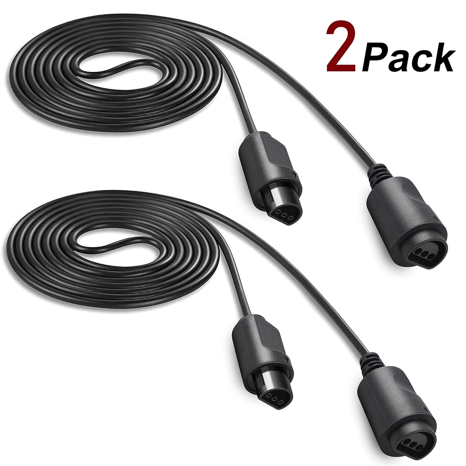 thinkstar 2 Pack Classic N64 Controllers (Black) Bundle With 2 Pack 6Ft N64 Controller Extension Cable