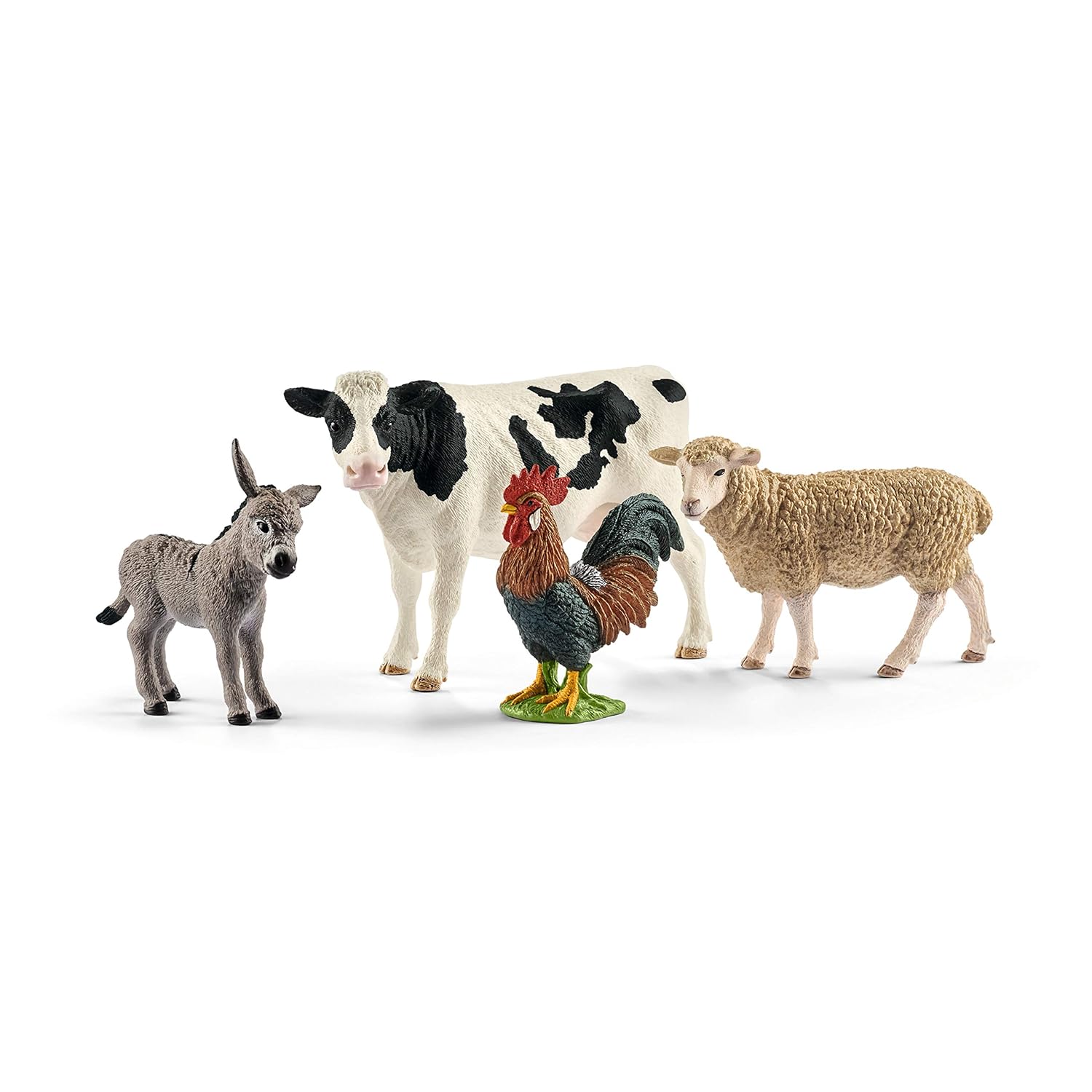 Schleich Farm Animal Toys and Playsets - Farm World 4 Piece Starter Set with Cow, Rooster, Sheep, and Donkey Figurine, Farm…