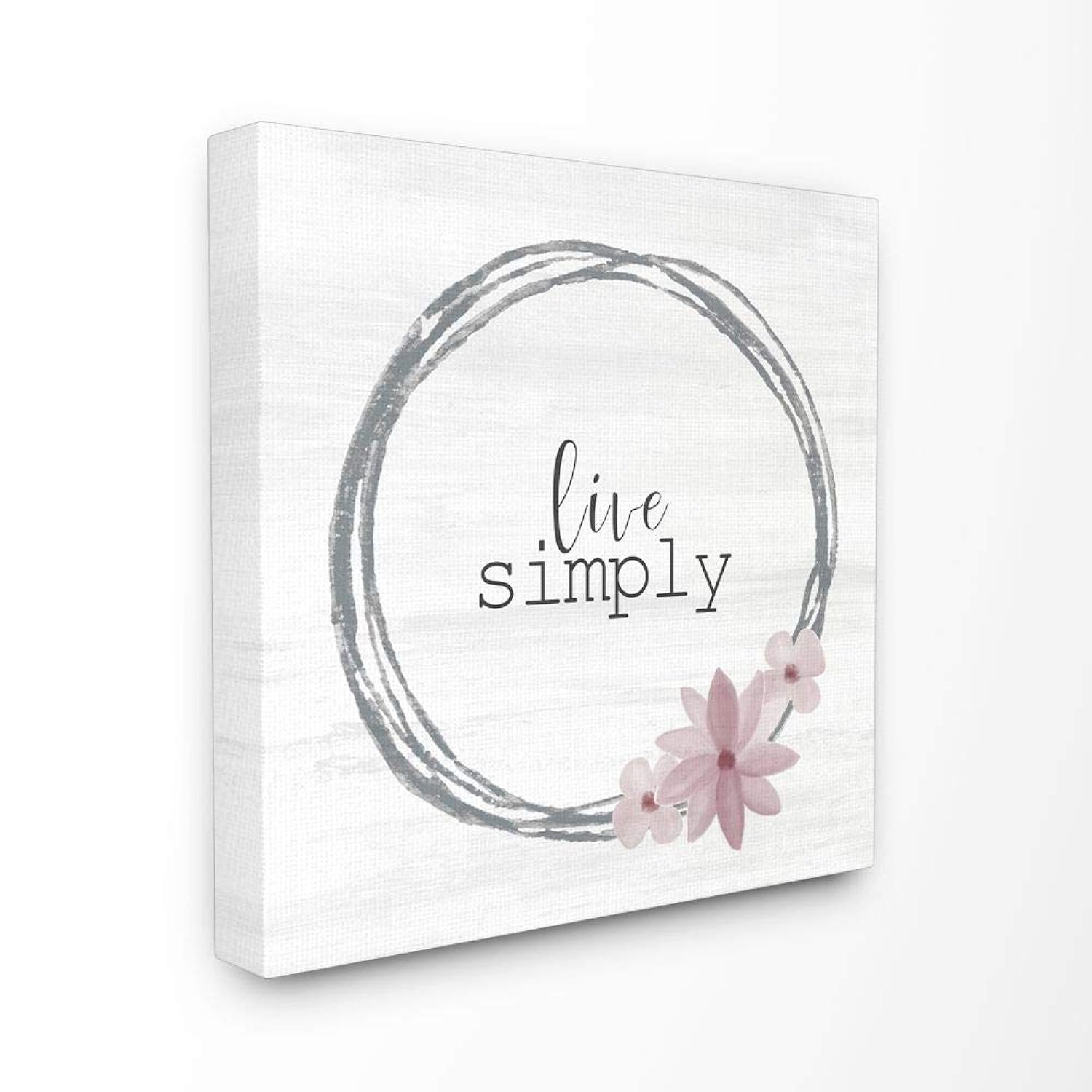 Stupell Industries Live Simply Family Home Inspirational Pink Flower Grey Design Stretched Canvas Wall Art by Kimberly Alle…