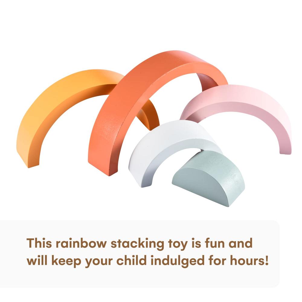 thinkstar Wooden Rainbow Stacking Toy - Montessori Rainbow Nesting ...