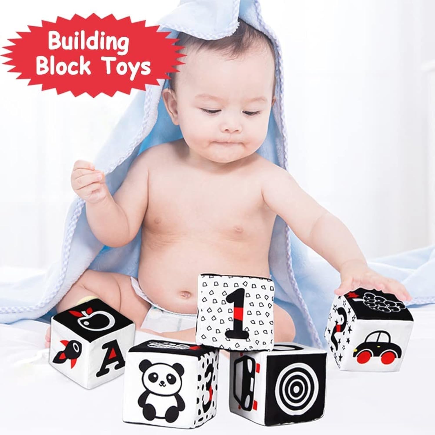 thinkstar Baby Toys 6 To 12 Months Baby Blocks , Soft Building And Stacking Blocks For Toddles 1-3, Black And White High Contrast Bab…