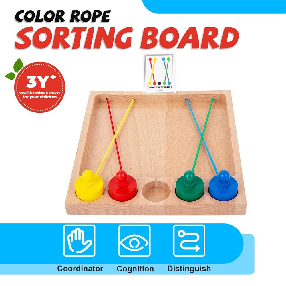 thinkstar Wooden Toys For 3 4 5 Years Old-Color Rope Sorting Shape And ...