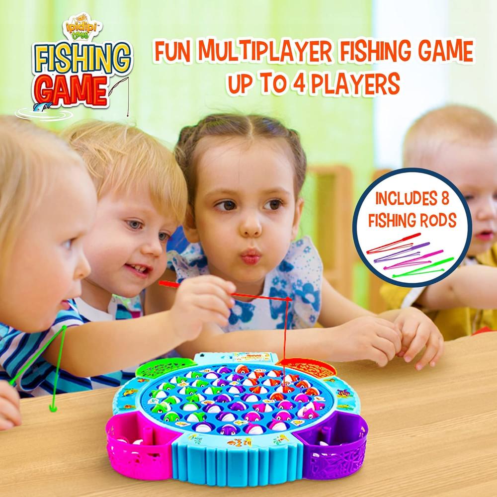 thinkstar Fishing Game Play Set - 45 Magnetic Fish, 8 Poles & Rotating ...