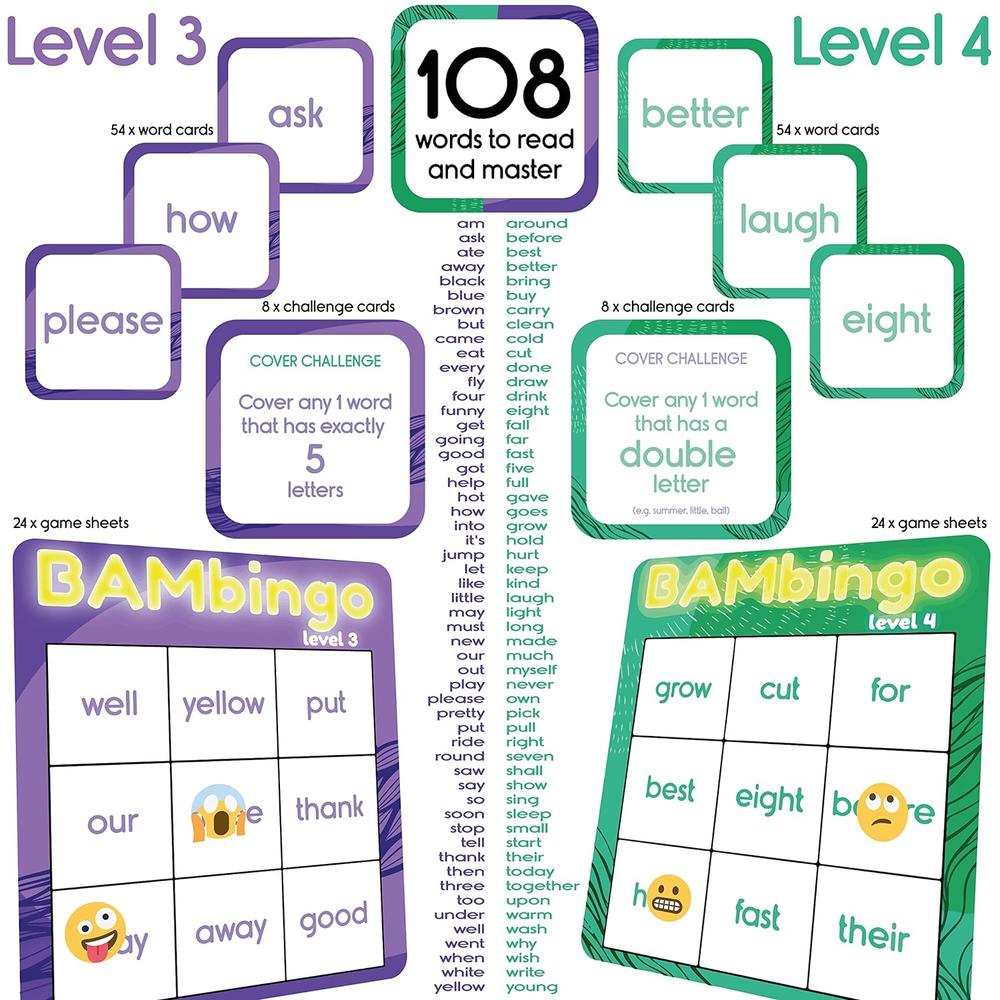 thinkstar Sight Word Bingo Game Level 3 And Level 4 - Learn To Read Vocabulary For 1St Grade 2Nd Grade Kids - Family Fun Learning Dol…