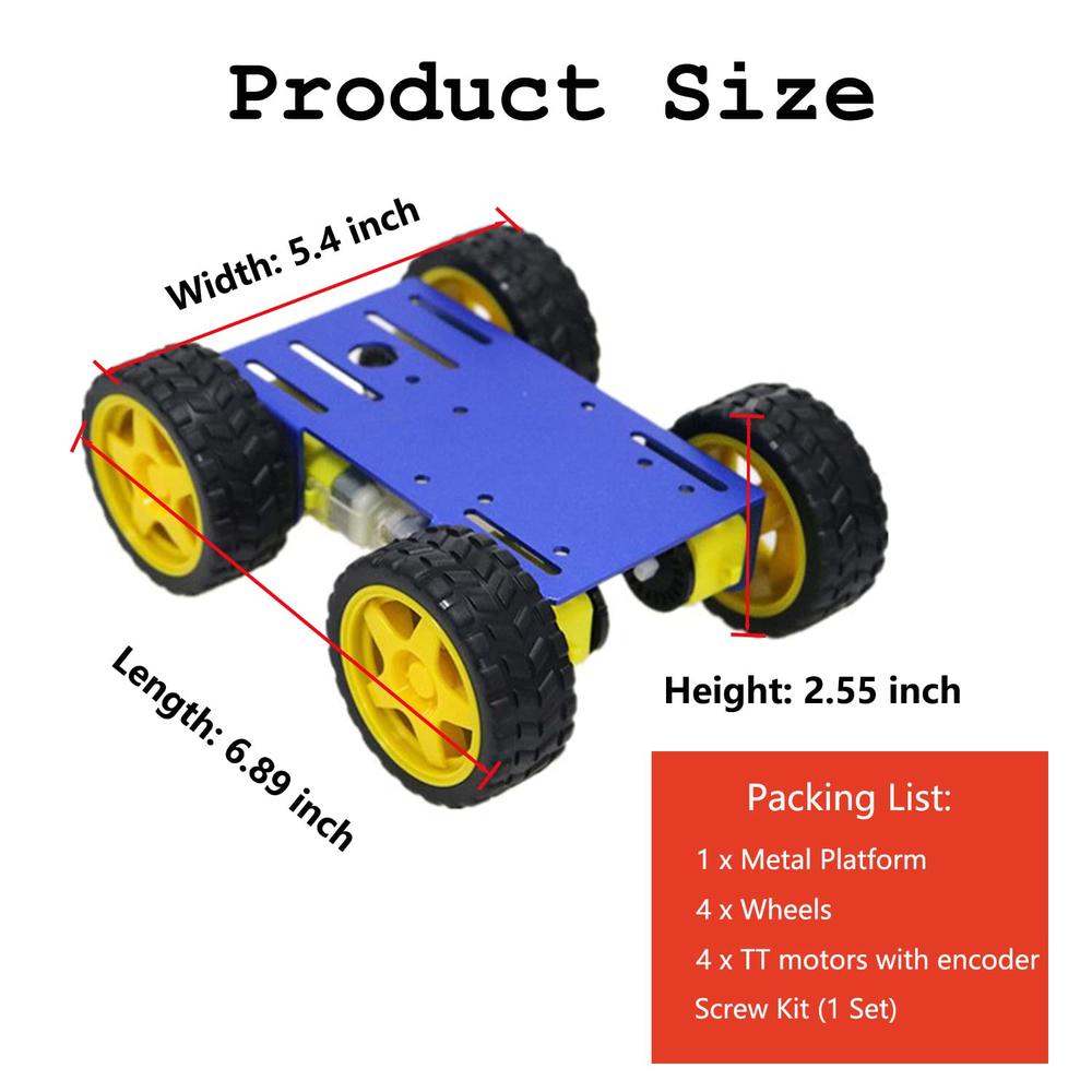 thinkstar 4Wd Robot Car Chassis Kit With Metal Robotic Frame & 4Pcs Tt Encoder Dc Motor For Arduino / Raspberry Pie / Microbit, Diy R…