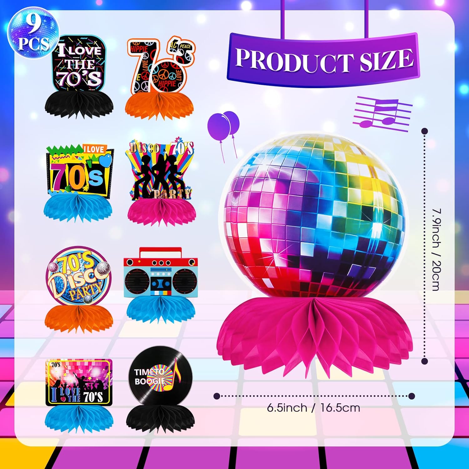 thinkstar 9 Pcs 70S Party Decorations Back To 70S Honeycomb Centerpieces Colorful Disco Party Favors 70'S Boogie Centerpieces Disco C…