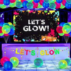thinkstar 43 Pieces Glow Party Supplies Neon Party Decoration Set Include Glow Party Themed Backdrop Let'S Glow Banner Circle Dot Gar?