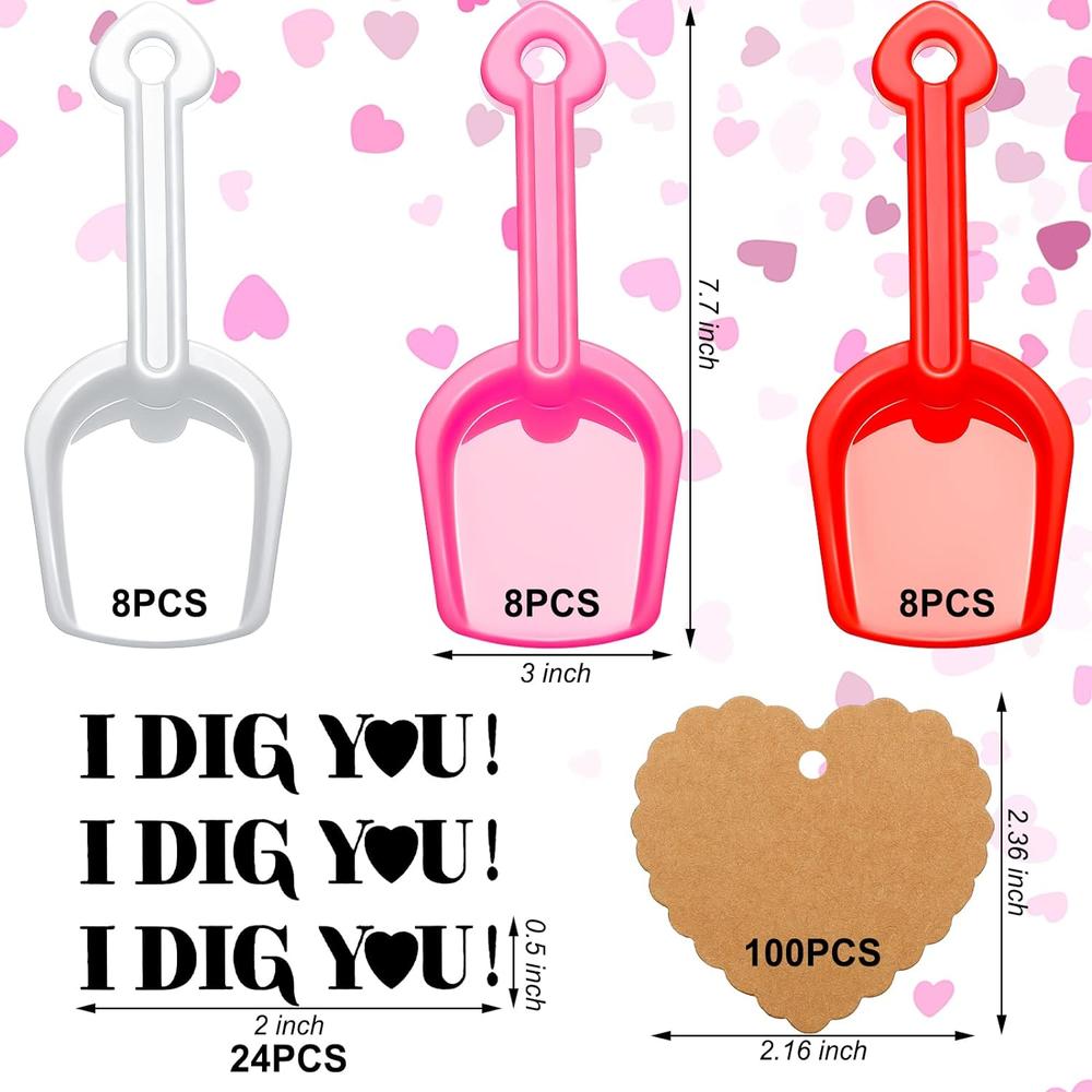 thinkstar 148 Pieces Valentine'S Day Plastic Shovel Set Including 24 Plastic Toy Shovels Shovel Toy Pink Red White Plastic Sand Shove…