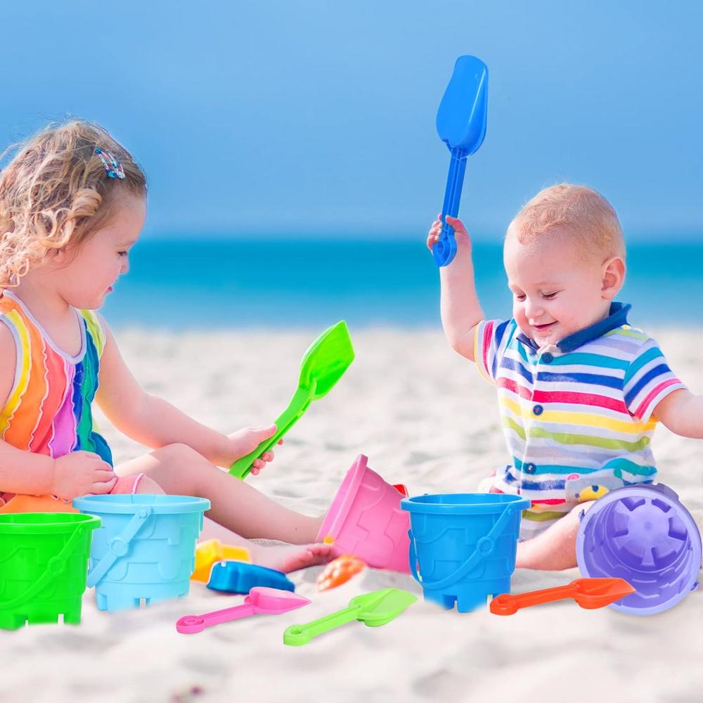 thinkstar 18 Sets Beach Sand Castle Buckets And Shovels Set Includes 18 Shovels And 18 Colorful Pail Buckets With Handle And Sand Cas…