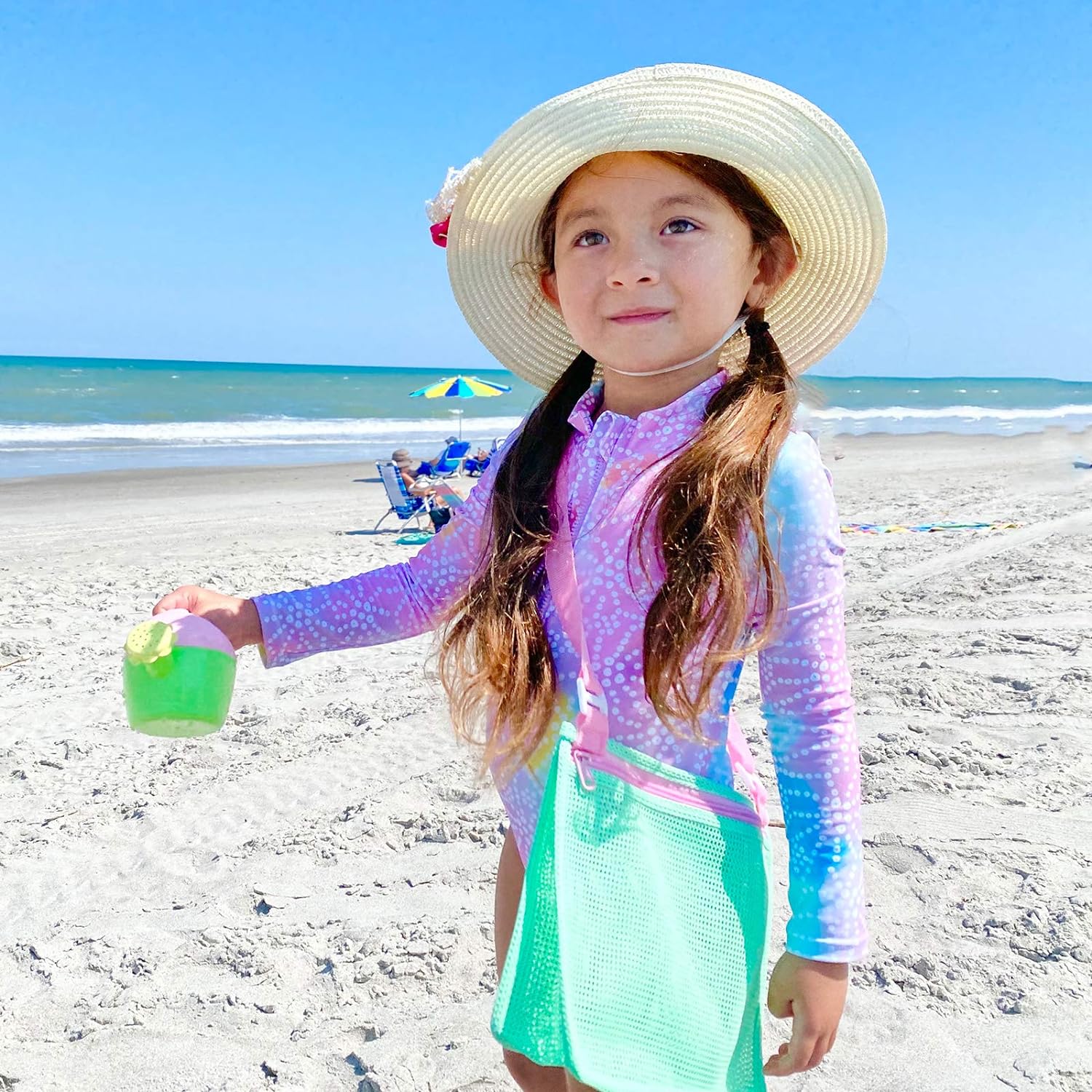 thinkstar Beach Toy Mesh Beach Bag Kids Shell Collecting Bag Beach Sand Toy Seashell Bag For Holding Shells Beach Toys Sand Toys Swim…