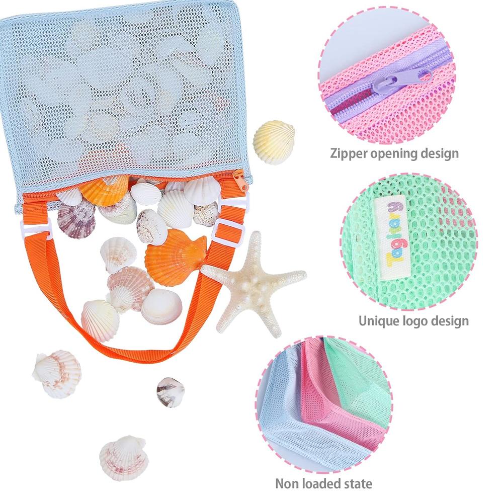 thinkstar Beach Toy Mesh Beach Bag Kids Shell Collecting Bag Beach Sand Toy Seashell Bag For Holding Shells Beach Toys Sand Toys Swim…