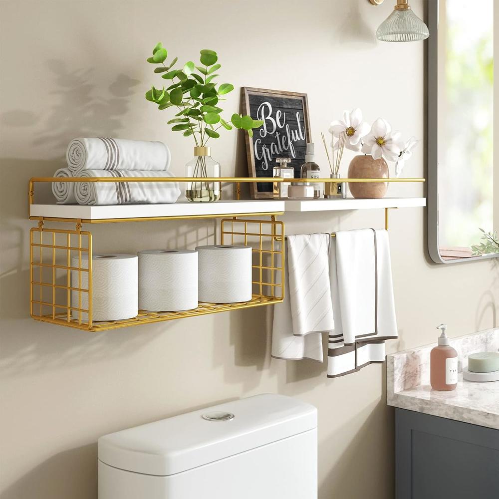 thinkstar 2+1 Tier Gold Bathroom Shelves Wall Mounted Floating Shelves ...