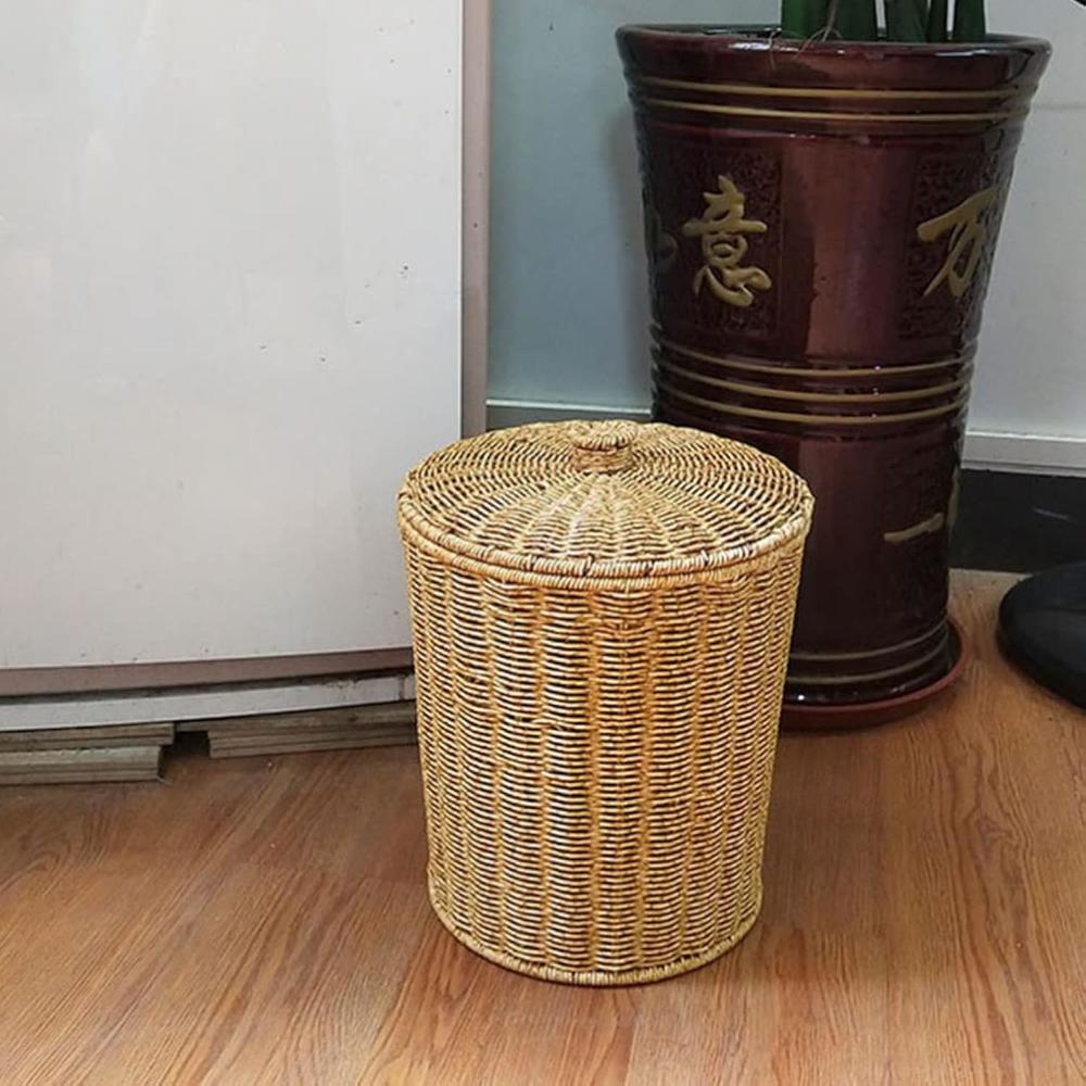 thinkstar 28 33.5 Woven Trash Can Rattan Wastebasket With Lid Bedroom ...