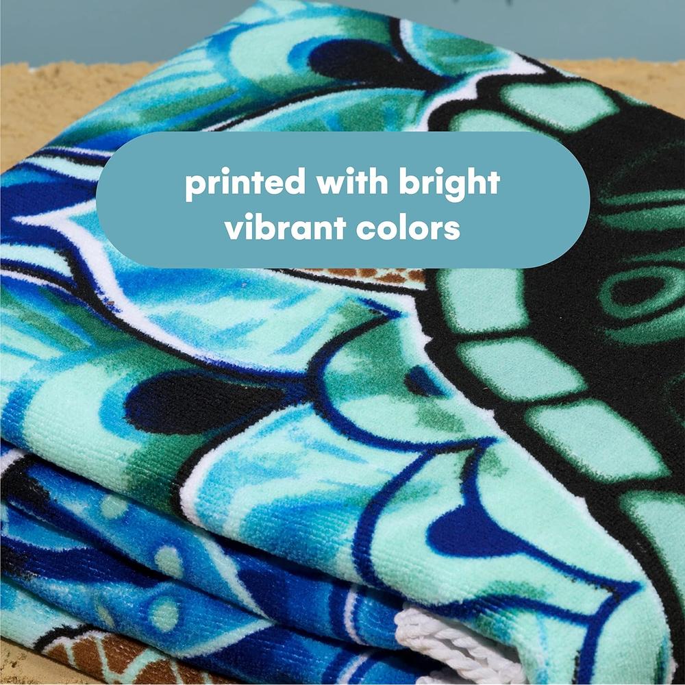 thinkstar Round Beach Blanket, 60" X 60" Microfibre Cotton Picnic Towel, Circular Beach Blanket Throw With Fringe, Round Tapestry, Me…