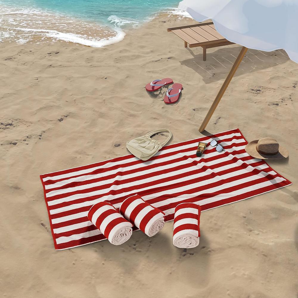 thinkstar 100% Cotton Beach Towel With Beach Bag, 4 Pack Beach Towels For Adults, 36"X72", Cabana Stripe Pool Towels, Beach Towels Ov…