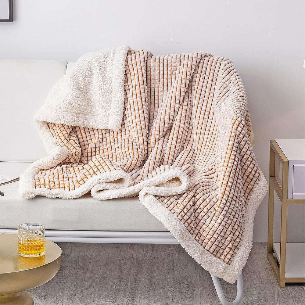 thinkstar Sherpa Blanket Throw Blanket Soft Warm Fleece Blanket Thick Blanket With Grid Pattern For Couch Sofa Bed Chair Home Decor (…