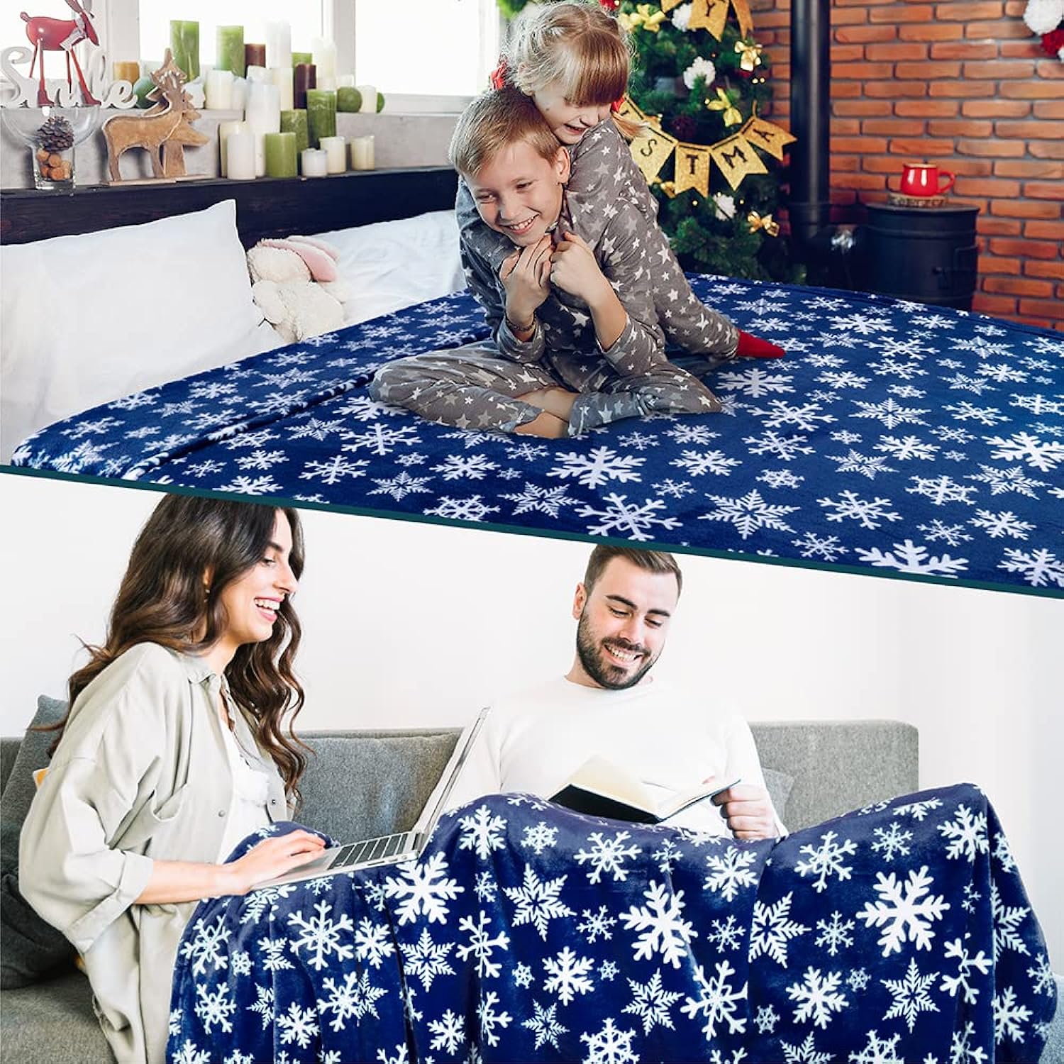 thinkstar Christmas Throw Blanket | Navy Snowflake Christmas Fleece Blanket | Soft, Plush, Warm Winter Cabin Throw, 50X60 (Navy/White…