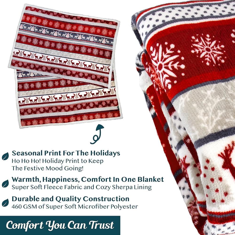 thinkstar Premium Christmas Sherpa Throw Blanket | Christmas Decoration Reindeers, Fleece, Plush, Warm, Cozy Reversible Microfiber Ho…
