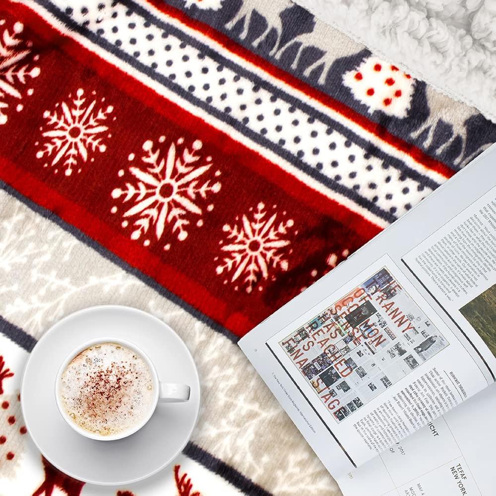 thinkstar Premium Christmas Sherpa Throw Blanket | Christmas Decoration Reindeers, Fleece, Plush, Warm, Cozy Reversible Microfiber Ho…