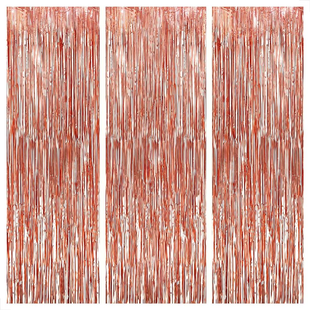 thinkstar Big 3 Pieces Rose Gold Fringe Curtain - 9.6X8 Feet, Rose Gold Streamers | Rose Gold Backdrop For Birthday Party | Rose Gold…